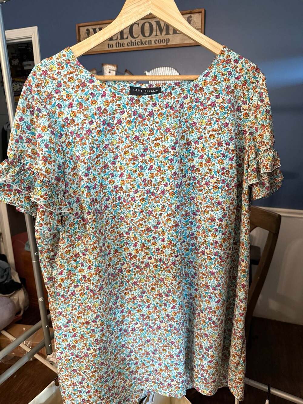 Lane Bryant Plus Size Floral Print Ruffle Sleeve Blouse